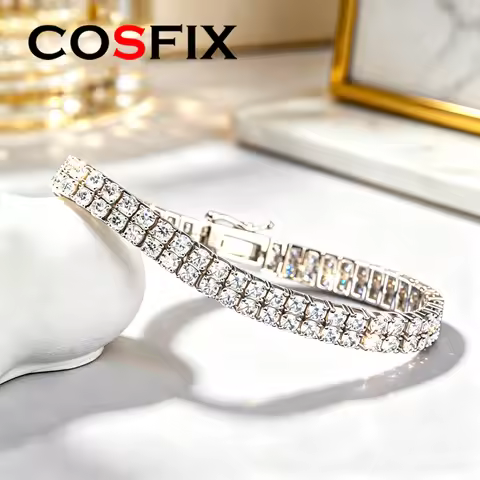 COSFIX Luxury Men Women Full Moissanite Tennis Chain Double Row Moissanite Tennis Bracelet 925 Silve