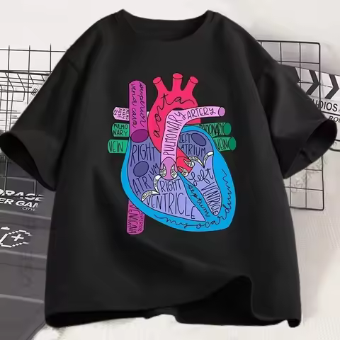 Heart Anatomy T ShirtWomen Doctor Cardiologist T-Shirt Nursing Tees Causal Short Sleeve Round Neck T
