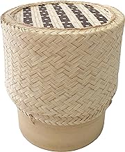 PANWA Bamboo Sticky Rice Serving Basket Handmade 100% Eco-Friendly Thai Kratip Container - “Prestige Collection Biscotti” with Vegetable Plant Based Dye - Food Safe- Family Size - 5.5 Inch Diameter