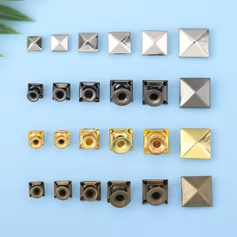 50Sets 6-12MM Pyramid Shape Metal Spikes Square Rivets Fix Studs Cloth Button Scrapbooking Garment A