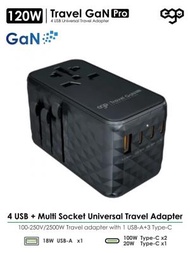 ego - EGO 120W Travel 氮化鎵 Pro 4USB 旅行轉換插頭 Type-C USB充電器 GaN Travel Adapter - (黑色)