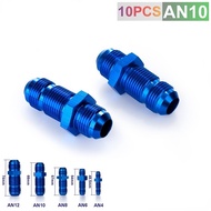 10AN AN-10 7/8 MALE THREAD STR  AIGHT BULKHEAD FLARE BLUE ALUMINUM FINISH FITTING