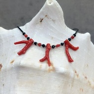 天然珊瑚項鍊 阿卡紅珊瑚 樹枝珊瑚 黑瑪瑙