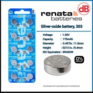 (READYSTOCK） Original RENATA 303 SR44SW 1.55V Silver Oxide Watch Battery - Made in Switzerland--