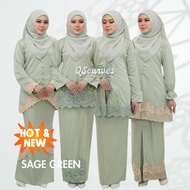 Sage green Kurung Kebaya Modern Lace Sedon Raya Mother Child 2025