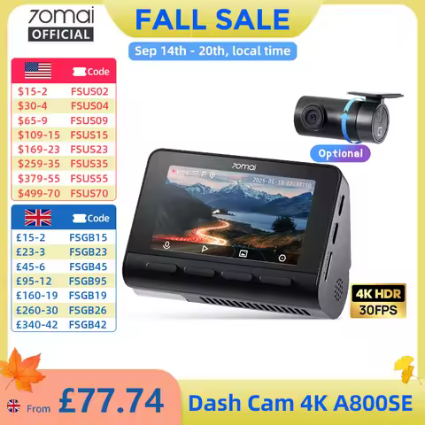 70mai 4K Dash Cam A800SE Upgraded Version of 70mai A800S Voice Control Supercapatior GPS ADAS Car DV