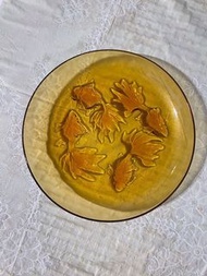 早期雕花琥珀玻璃盤 金魚盤6個 鯉魚盤 2 個