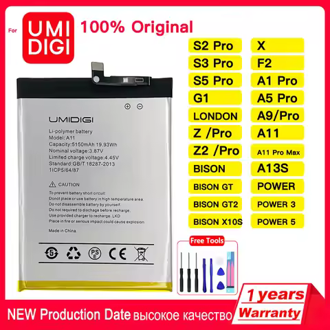 Original Rechargeable Battery for UMI Umidigi X F2 A1 A3 A5 A7 A7S A9 A11 Bison GT S2 S3 S5 Z Z2 Pro