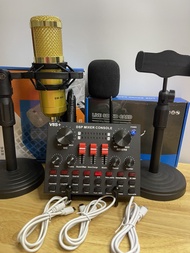 Bộ thu âm live stream Soundcard V8s+ và mic BM900+ giá đỡ điện thoại + giá mic+ tai nghe