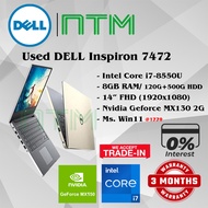 #1779 Used DELL 7472 Performance Media Laptop intel i7-8550U 8GB 120GB SSD 500GB HDD Nvidia MX150 2G