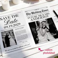 1pc Customized Wedding Newspaper Template, Personalized Photo & Text Save The Date Poster, Printable