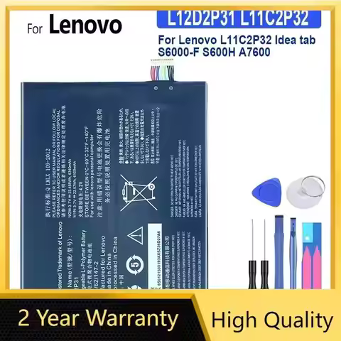 Tablet Battery for Lenovo, L12D2P31, 6100mAh, L11C2P32, Idea Tab S6000-F, S600H, A7600