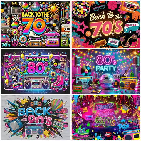 Retro Back to the 70s 80s 90s Backdrop Music Party Decorations Neon Light Graffiti Tapes Disco Backg