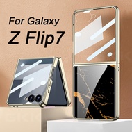 Painted Tempered Glass Case For Samsung Galaxy Z Flip 7 6 LUSHUO Plating Screen Glass Protective Cov