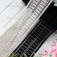 (Per Meter) RDS471 Stretch Lace / Beautiful Middle Rubber Lace Black and Light Grey 5.7cm Wide