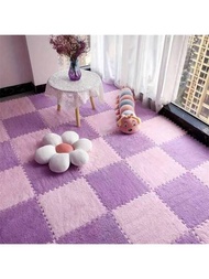 6入組泡沫拼圖地墊地毯,淺紫色和粉紅色拼圖地墊,可拼連式鬆軟攀爬區地墊,毛絨連接地墊,適用於家庭遊戲室臥室裝飾,臥室配件,拆卸式可清洗地墊（11.8 * 11.8英寸）