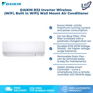 (West Malaysia) DAIKIN 1HP/1.5HP/2HP/2.5HP R32 Inverter Wireless (WiFi, Built in WiFi) Air Conditioner FTKF SERIES | Econo Mode | PCB Voltage Shield | Gin-Ion Blue Filter | Smart Control | Air Conditioner with 1 Year General &amp; 5 Years Motor Warranty