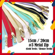 15cm Zip 20cm Zip Size 3 Metal Zipper Metal Zip Besi Gold Teeth / Bronze Teeth for Craft Bag Beg Jahit