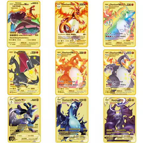 Pokm Metal Card Charizard Vmax Gx Gold Pocket Monster English Iron Metal Letters Kids Gift Collectio