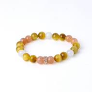 LUCY SUMMER กำไลข้อมือหินแท้ Tiger Eye Peach Moonstone Moonstone พร้อมตัวคั่น Silver 925