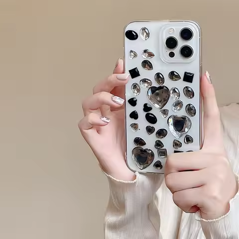 Cool Black Gems Jelly Phone Case For iPhone17 Air 16 14 15Pro 13 12 11 XSMAX 78P XR SE Soft Cover Sk