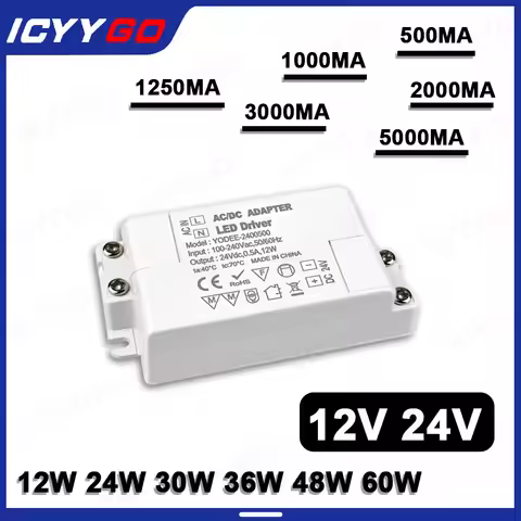 DC 12V 24V 12W 500mA 24W 2000mA 36W 300mA 60W 500mA LED Cabinet Light Power Supply Constant Voltage 