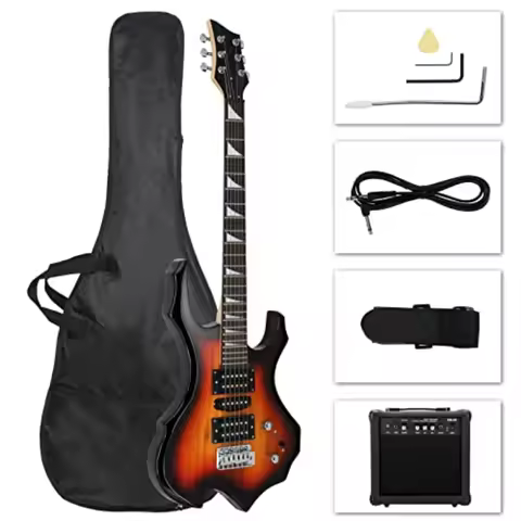 36-inch HSH Pickup Electric Guitar Kit with Amplifier Rosewood Fingerboard 5-Way Switch Sunset Color