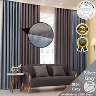 X34-Modern Color, LANGSIR RAYA MIX COLOUR Kain Tebal (Free Eyelet / Free Ring) 85% Blackout Curtain-Steel grey + Silver