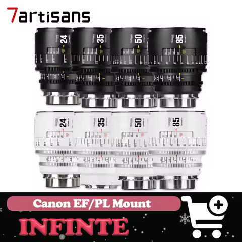 7artisans INFINTE 24/35/50/85mm T2.1 MF Full Frame Large Aperture Cine Lens for Movie Recording comp