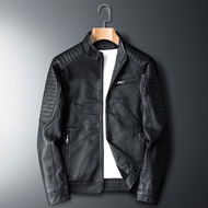 Motorcycle Leather Jacket Men Handsome Stand-Up Collar Fleece Warm Autumn Winter Coat Trendy Men Lea