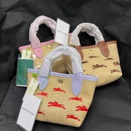 🌟官網授權商家🌟longchamp 瓏驥迷你編織提籃包刺繡包草編菜籃子包帆布編織手提包