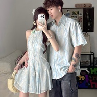 [Ready Stock] Couple Wear One Piece French Lace Sweet Slimming Halter Neck Sleeveless Dress 6191