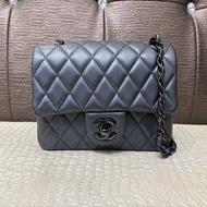 Chanel 23B銀黑羊皮黑釦Mini CF20 A69900