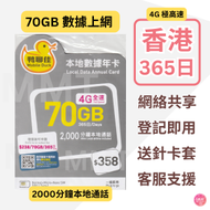 中國移動 - 香港本地【365日 70GB + 2000分鐘通話】鴨聊佳 4G高速數據 上網卡 可增值儲值卡 電話卡 電話咭 Data Sim咭