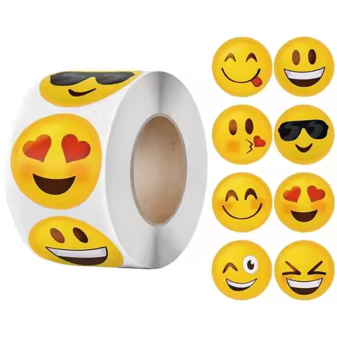 1/2 Roll Smiling Emoji Pack, Children's Inspirational Seal Sticker Cartoon Cute and Funny Creative O