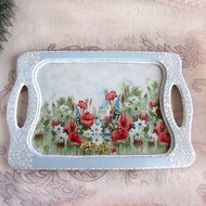 Coffee tray,Serving tray,Wooden tray, Coffee Cup tray, Rustic tray,poppies tray