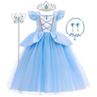 【TI shop】 Cinderella Princess Girls Halloween Costume Cosplay Dress Children Fancy Vestidos Birthday