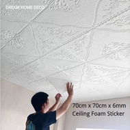 70cm x 70cm 3D Ceiling Stickers Ceiling Wallpaper PE Foam Thickness 6mm 3D Kertas Dinding Ceiling Self-Adhesive Peel and Stick Decorative Wallpaper Home Decoration Removable Wall Stickers