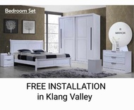 Q 10 - Queen Bedroom Set white - Queen Bed Frame + Wardrobe + Bed Side Table +  Dressing Table & Sto