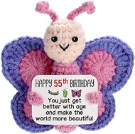 55th Birthday Gifts for Women, Tiny Crochet Butterfly Plush with Pink Purple Wings Holding Positive 