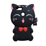 Dành Cho OPPO F9 F9 Pro F11 Mèo May Mắn Vận May Mèo Đen Trắng Với Bow Ốp Lưng Điện Thoại Cao Su Sili
