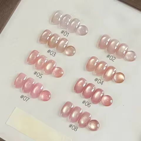 10ML 1-16PCS Moonlight Ballet Magnet Cat Eye Nail Polish Gel Nude Pink Style With Gold Glass Beads C