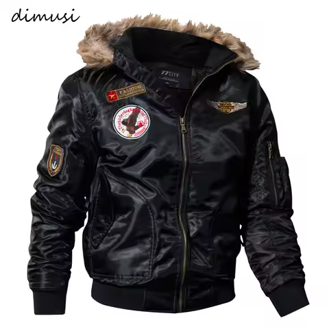 DIMUSI Winter Men's Padded Coats Thick Thermal Cotton Parka Jacket Men Faux Fur Warm Hoodies Tactica