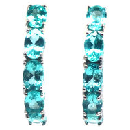 ต่างหูพลอยแท้ อะพาไทต์ (Neon Blue Apatite) 4 x 6 mm. เงินแท้ 925 ชุบทองคำขาว