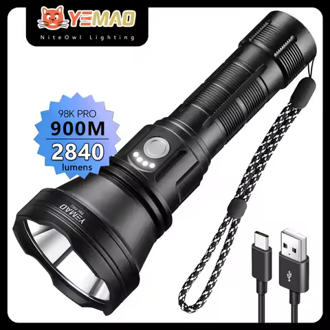 YEMAO 98K 21700 battery Rechargeable Tactical Flashlight USB-C 2800Lm LED Torch Buck Driver Throw 90