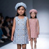 BONIE SHOP Premium Children's Dress with Lining and Korean Style Tweed Bell Hat