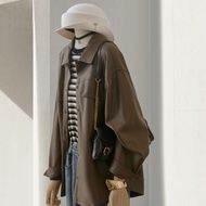 4u4u Coffee Pu หนัง หลวม เสื้อเชิ้ตแขนยาว ผู้หญิง แจ๊กเก็ตวินเทจอเมริกัน หวาน สไตล์เท่เดินทางทรงตรง