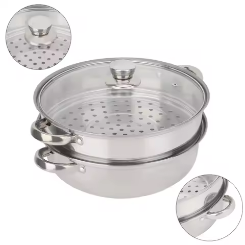 Double Boiler Soup Steaming Pot Stainless Steel Cookware 27cm/11in 2-Layer Steamer Pot Cooker