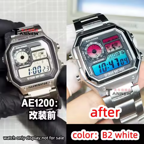 AE1200 Rainbow Screen Mod Film for Casio ae1200 Square Watch Colorful Display Overlay Sticker Easy D