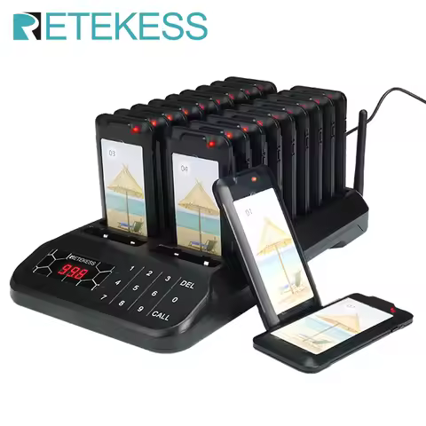 RETEKESS TD172 Wireless Restaurant Calling Paging System - Vibrator Coaster Buzzers One Key Mute for